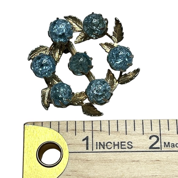 Vintage wreath style Brooch Pin with blue‎ spheres - Picture 4 of 5